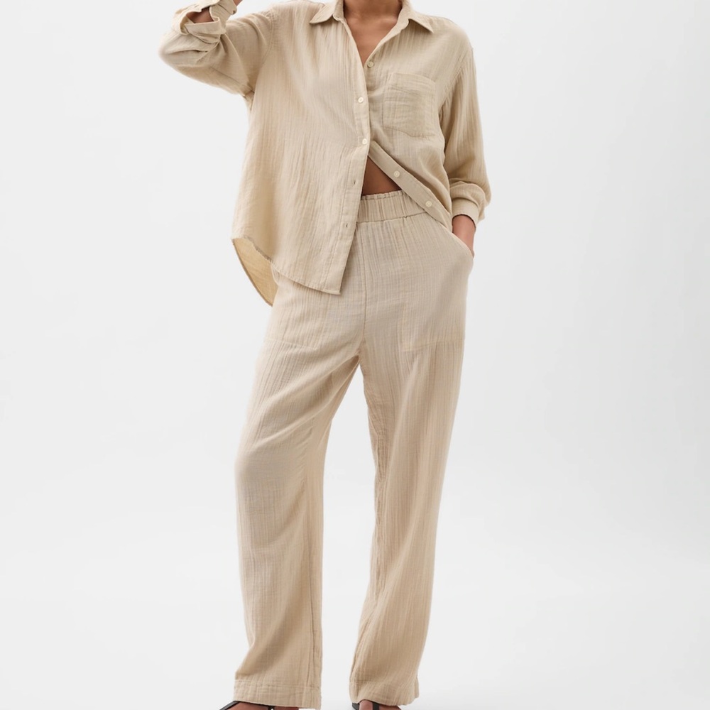 Mid Rise Gauze Wide-Leg Pull-On Pants and Matching Shirt